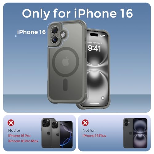 Thomo Magnetic for iPhone 16 Case, [Full Camera Protection] [Compatible with Magsafe] Military-Grade Shockproof, Anti-Fingerprint Translucent Matte Phone Case,Titanium Gray — view 2