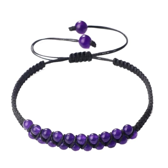 Bracelet oeil de tigre double rangée tressé main avec perles de 4mm