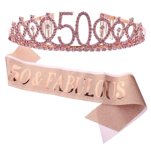 Cinturón de cumpleaños 50 años rosa dorado y banda cabello Balacoo para fiestas de mujer