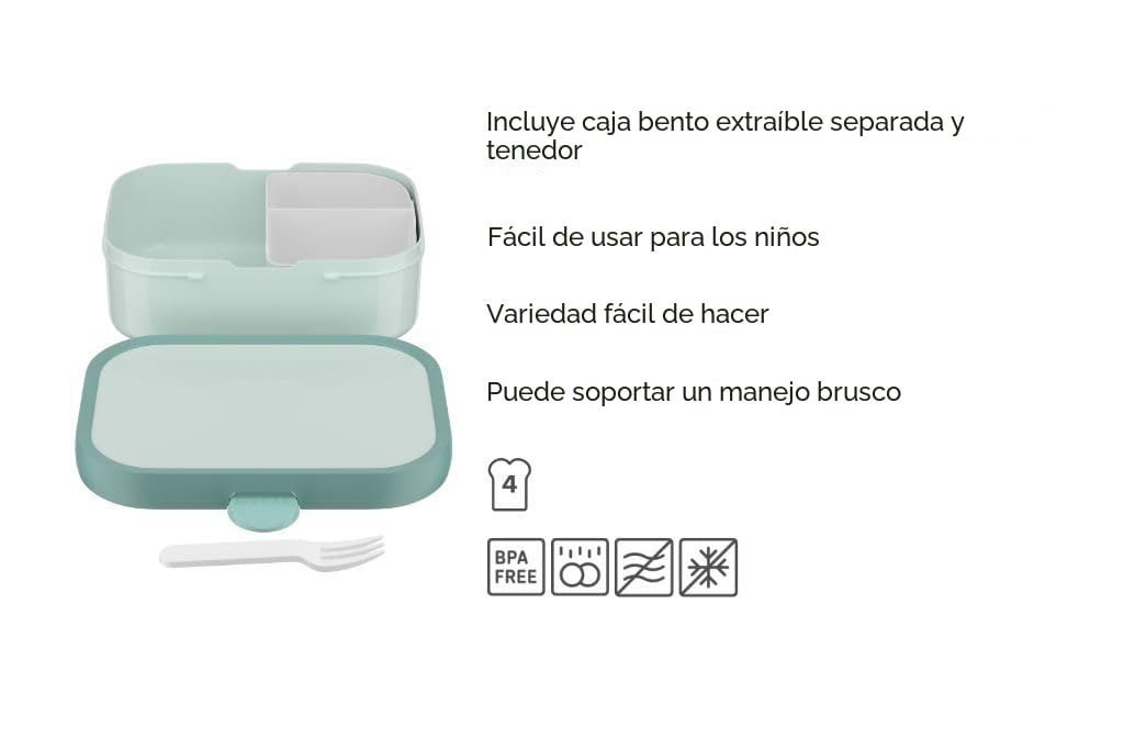 Mepal - Fiambrera Campus - Bento Box para Niños - Lonchera con Compartimento y Tenedor - Fiambrera con Cierre de Clip - Sin BPA y apta para Lavavajillas - 750 ml - Cool pink