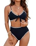 Blooming Jelly Womens High Waisted Bikini Set Tie Knot Two Piece Swimsuit Colorblock Bathing Suit 2025 (Small, Black)