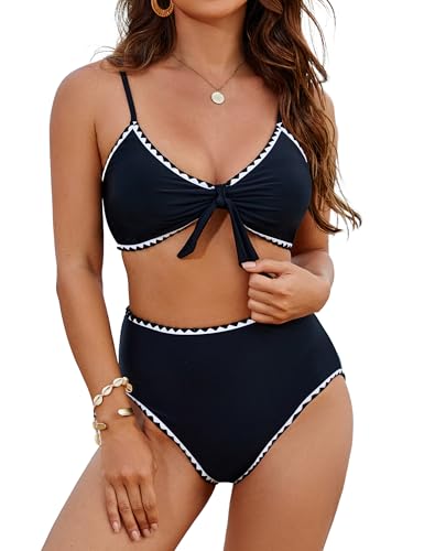 Image of Blooming Jelly Womens High Waisted Bikini Set Tie Knot High Rise Two Piece Swimsuits Bathing Suits