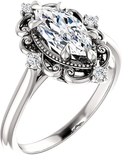 Moissanite Engagement Ring, 1 CT Marquise Cut, Solitaire Halo Style, Vintage Antique Design, Moissanite Engagement, Wedding Ring2