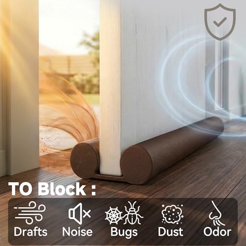 Image of MAXTID Under The Door Draft Blocker Weather Stripping Kit - Brown Draft Stopper for Soundproof Seal, 36 Inch Door Sealer