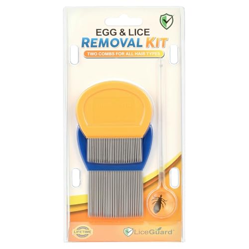 LiceGuard Lice Comb Kit, 2 x Stainless Steel Nit Combs & 1 x Magnifying Pick, Removes Lice, Nits & Eggs Fast, Suitable for Kids & Adults, All Hair Types
