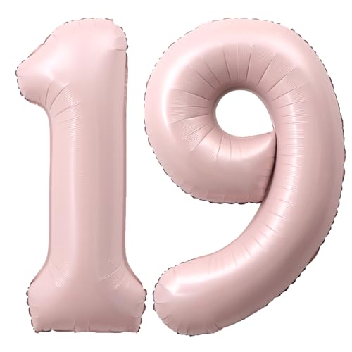 Image of 40 Inch Light Pink Number 19 Foil Big Balloon 0-9 Giant Digital 19th for Birthday Anniversary Graduation Decorations