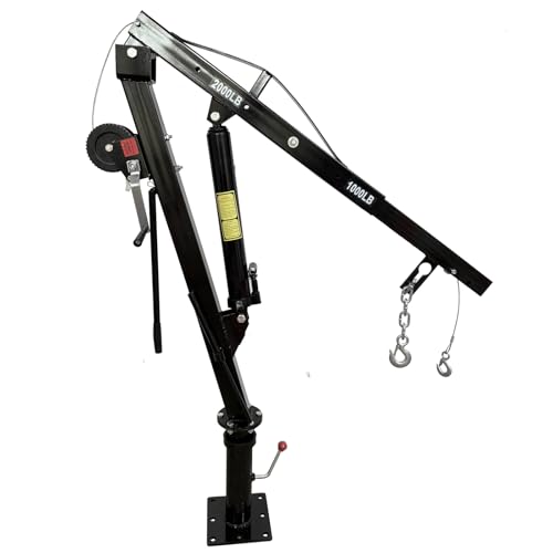 Hydraulic Pickup Truck Crane with Hand Winch,2000 LBS Capacity,360°Swivel Truck Jib Engine Hoist Crane,Davit Crane,44.09”to 57.48”Working Boom Range,for Lifting Workshops,Construction,Agriculture