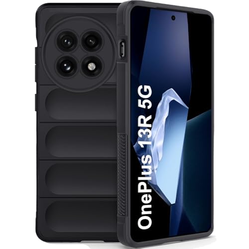 Image of TheGiftKart Liquid Silicon Back Cover Case for OnePlus 13R 5G | Shockproof Military Grade Protection | Micro-Fibre Cloth On Inner Side | Built-in Anti-Slip Grip Back Case for OnePlus 13R (TPU, Black)