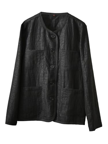 Veste Xiangyunsha en soie HangErFeng pour femme chic au col rond texture craquelée