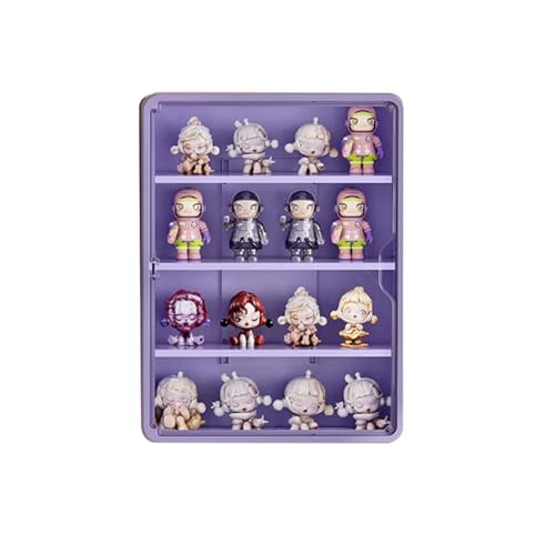 壁掛け式 フィギュア 展示ケース 大容量 ホワイト プラスチック 収納ボックス一体型 穴あけ不要 防塵 防水 展示ボックス (紫の大きなサイズ)