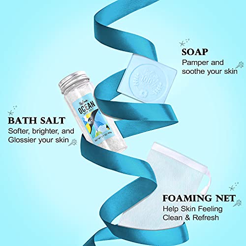 Coffret Cadeau Homme 6 PCS Océan Parfum Coffret, Mug de Voyage, Huile de Massage, Sel de Bain, Bougie Parfumée, Solide, Filet en Mousse, l'aromathérapie,Idees Cadeau Fête des Meres et d’Anniversaire - Image 6