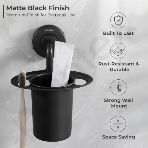 Image of Plantex Toothbrush Holder for Bathroom /304 Grade Stainless Steel Tumbler Holder /Toothpaste Holder /Bathroom Accessories - Pack of 1 (Black)