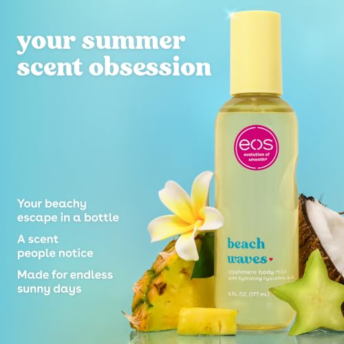 Image of eos Cashmere Body Mist, Beach Waves, Coconut & Ocean Breeze, Hair & Body Mist for Women, Body Spray, Moisturizing, Hyaluronic Acid, Long-Lasting Fragrance, Vegan, Cruelty-free, 6 fl oz