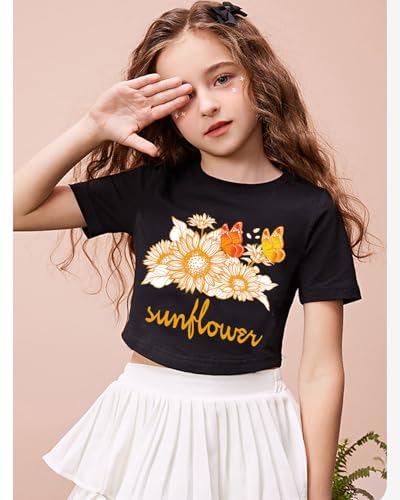 Image of DDSOL Girls Crop Tops Summer Palm Tree Sunset Beach Shirt Hawaii Short Sleeve Tropical Tshirts for Teen Girl 6-14 Years