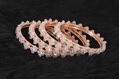 Image of NMII Stylish Pearls Beads Bangles Set For Women & Girls | Women's Bangles Bracelet | Metal Bangles Kada Set For Wedding, Party, Festival, Daily | Women's Fashion Jewellery- Set of 4