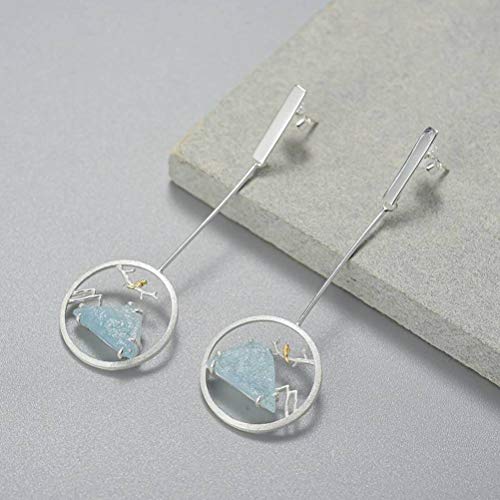 Pendientes de joyería para mujer, aretes chinos, aretes de gota de aguamarina natural, piedra rugosa, S, diseño creativo a mano, joyería de datos, b