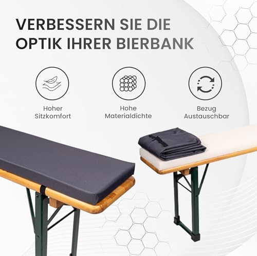 TexDeko® Bierbankauflage gepolstert 220x25x4cm XL für Bierzeltgarnitur Bankauflage waschbar mit Reißverschluss zum selber aufziehen… – Ansicht 4