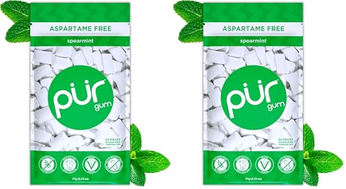 Image of PUR Gum | Aspartame Free Chewing Gum | 100% Xylitol | Natural Spearmint Flavored Gum, 55 Pieces (Pack of 2)