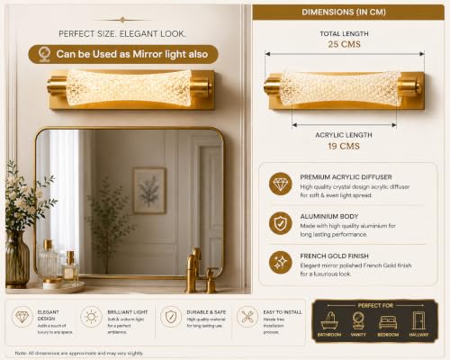 Image of FILLISKA Luxurious Acrylic Crystal Wall Lamp with Adjustable Colour Changing Function, Elegant Finish (Diamond Cut French Gold-9439)