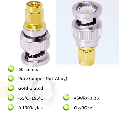 CNARIO 2Pzs Adaptador coaxial SMA macho a BNC macho miniatura 4