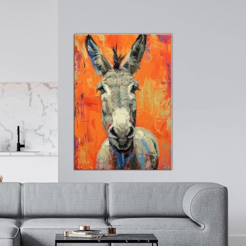 Affiches d'ânes amusants colorés en peinture à l'huile sur toile texturée