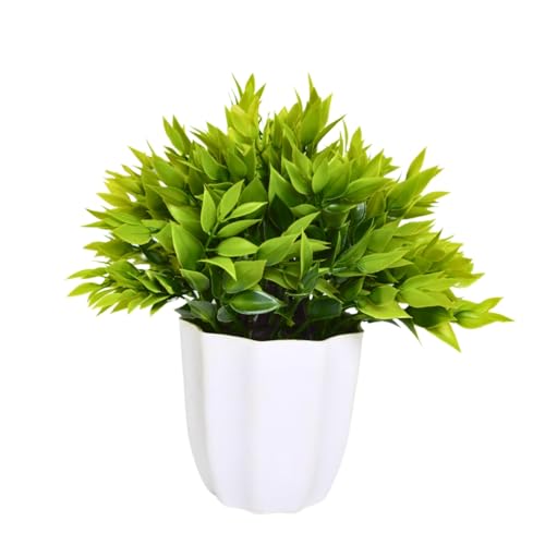 Image of fancymart Artificial Green Leaves Bunch in Pot - 22 cm Height, Perfect for Tabletop Decoration | Ideal for Home & Office Decor
