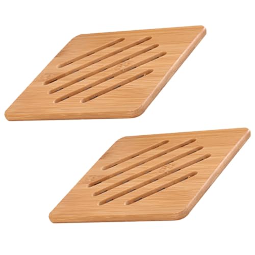 SOLUSTRE 2 Pack Bamboo Kitchen Warming Mat Hot Dish Mat Insulated Pad for Kitchen Counter Round Bowl Pad
