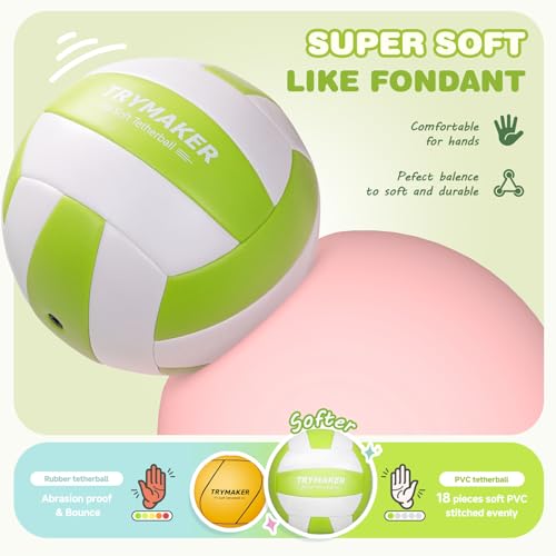 Trymaker Tetherball Ball and Rope, 2 Packs Tether Ball Soft, Tether Balls and Rope Set with Pump for Adults Backyard Outdoors