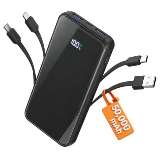 Portable Charger,50000mAh Power Bank Built-in Cable, 22.5W PD USB C In & Out Fast Charging, External Battery Pack with 6 Output & 2 Input, Travel Camping Essential for iPhone 17/16/15/14/13/12(Onyx)