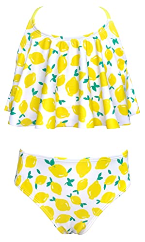 Image of SHEKINI Girl's Ruffle Flounce Bikini Sets Racerback Hollow Two Piece High Waisted Swimsuits