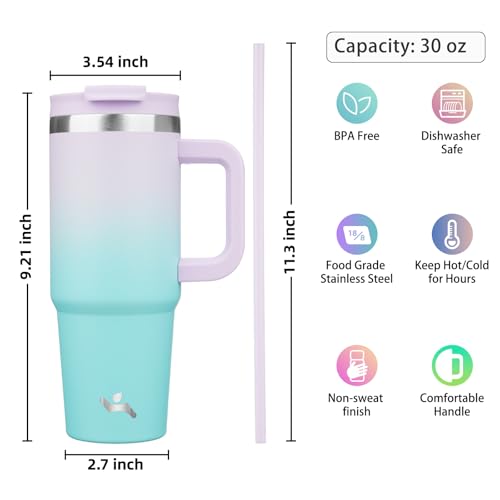 Image of Konokyo 30 oz Insulated Tumbler Water Bottle with Handle, Straw Lid