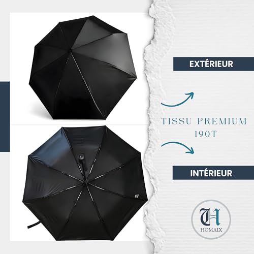 HOMAIX Parapluie Pliant et Compact - Ouverture/Fermeture Automatiques, Protection Solaire Anti-UV, Résistant à la Pluie et au Vent -Parapluie Femme et Homme Élégant et Durable – vue 9