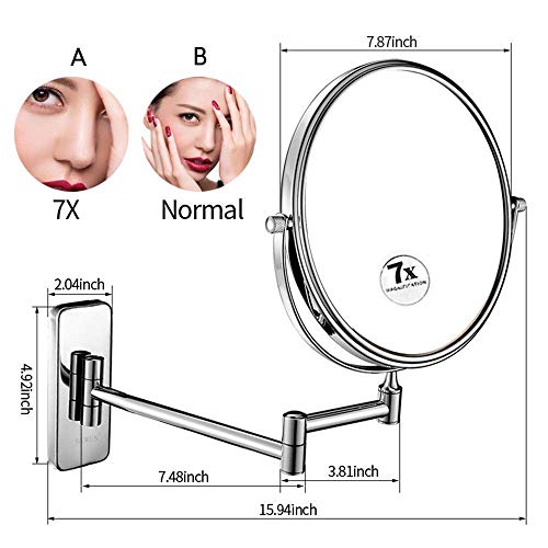 Miroir cosmétique pivotant robuste 8 pouces avec double face chrome 7X