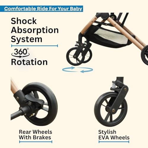 Image of Travel Mate Baby Stroller - Pre-Installed, Lightweight, Compact & Travel-Friendly | One-Hand Fold | Full Recline & 5-Point Harness | Newborn to Toddler (0-3 Yrs) | Elegant Rose Gold Frame - Blue
