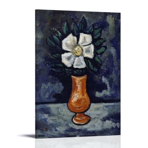 Impression Florale Abstraite Marsden Hartley Fleur Blanche Vase Orange Toile 60x90 cm