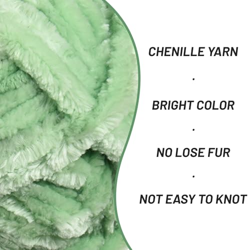 Image of Fuzzy Chunky Chenille Yarn for Crocheting,Soft Plush Yarns for Hand Knitting,Bulky 100 g(49.2 yd) Baby Blanket Yarn for Crocheting Amigurumi,Crochet Fluffy Velvet Yarns (Light Green)