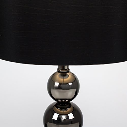 MiniSun Pair of - Black Chrome Stacked Balls Table Lamps with Black Faux Silk Shades