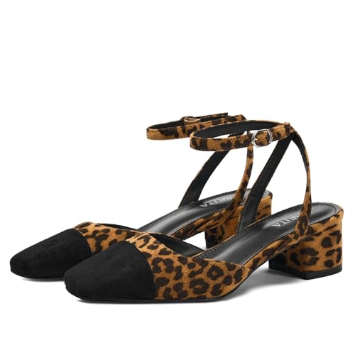 Womens Mary Jane Chunky Low Heels Closed Square Toe Ankle Strap Pumps Wedding Party for Office Casual Dress Shoes4