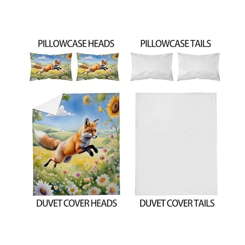 Housse de couette renard 200x200 cm lavable sans repassage parure