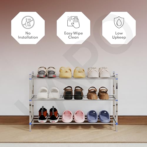 Image of LAPO Stainless Steel Shoe Rack | 3 Step Multipurpose Storage Stand for Shoes, Clothes & Home Organization | Durable, Rust-Proof, Foldable Shoe Organizer (Z125, Chrome Finish)