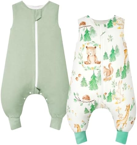 WYTbaby Schlafsack mit Füßen 1.0 Tog 2er Pack Baby Schlafsack 100% Baumwolle Ärmellose Ganzjahres Schlafsack mit Beinen für Jungen Und Mädchen
