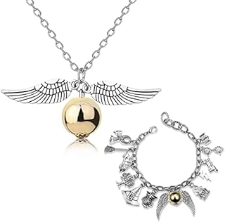 Pptabold Harry Magic Themed Potter Bracelet Golden Wings Snitch Necklace Charm Bracelets jewelry Gift for Girls Women 2pcs Adjustable