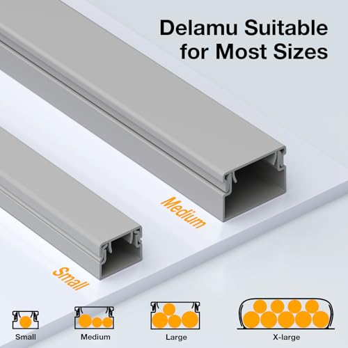 Delamu 157in Cord Covers for Wires on Wall, Cord Hider for 1 Cord, Paintable Cable Hider, Cable Management Wire Covers for Cords, W0.55 H0.4in, Grey