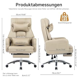 SEEDWAVE Fauteuil de Bureau Ergonomique, Taille XXL, réglable à 155° avec Repose-Pieds, Appui-tête et Soutien Lombaire, Pied en métal, capacité de Charge de 230 kg, Ressort en Forme de S + Mousse