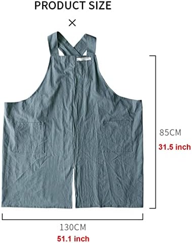 HQPCAHL Cross Back Apron Cotton Linen Japanese Aprons for Women with Pockets Japanese Style Plus Size Apron Dress Pinafore Kitchen Cooking Baking Gardening Painting Cleaning Apron,Black,Large