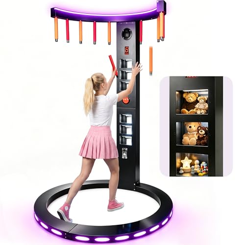 Hand Eye Coordination Catching Stick Game, Portable Reflex Catch Game Machine with 11 Sticks, 3 Play Modes, 10 Speed Levels, LED Lights, MP3 Player for Home Party Commercial Use (Black-Round Base)