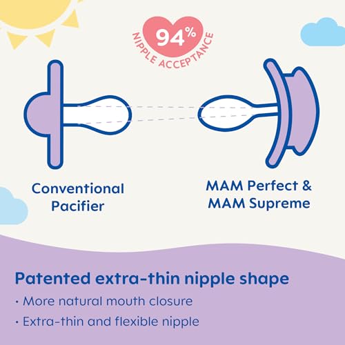 MAM Perfect Night Baby Pacifier, Patented Nipple, Glows in The Dark, 2 Pack, 6-16 Months, Boy