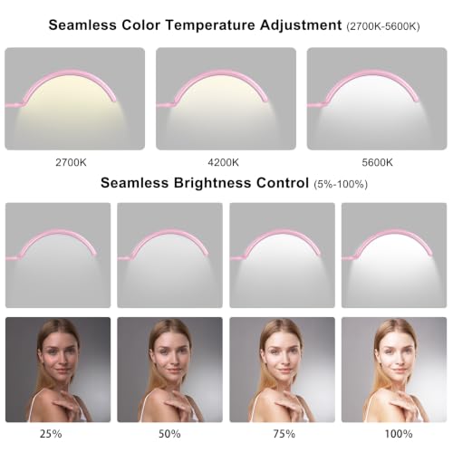 Image of Half Moon LED Floor Light - Professional Shadow-Free, Dimmable Lamp | for Lash Techs, Estheticians & Tattoo Artists | Eyelash Extensions, Nail Art, Home & Office (Pink)