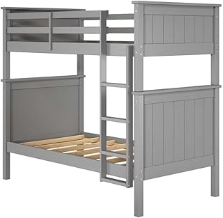 Linon Tilda Wood Twin Over Twin Bunk Bed in Gray