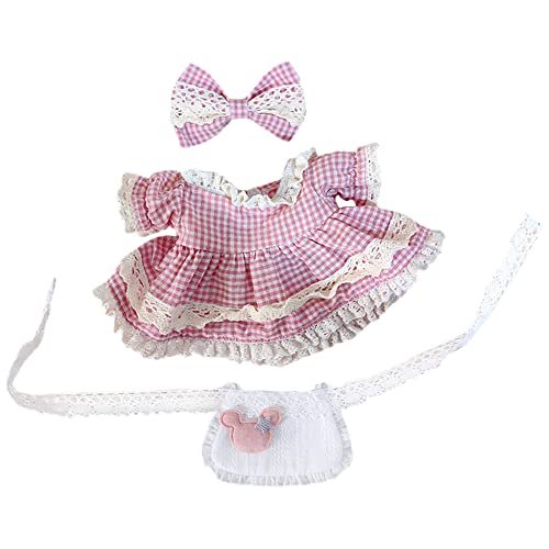 Image of niannyyhouse 20cm Plush Doll Clothes Lattice Maid Suit Headwear Apron Dress 8in Doll Accessories (Pink)